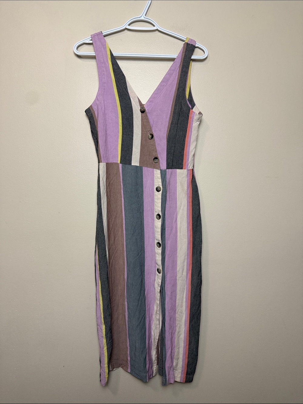 Patron of Peace Striped Button-Front Midi Dress in Lavender and Multi size S